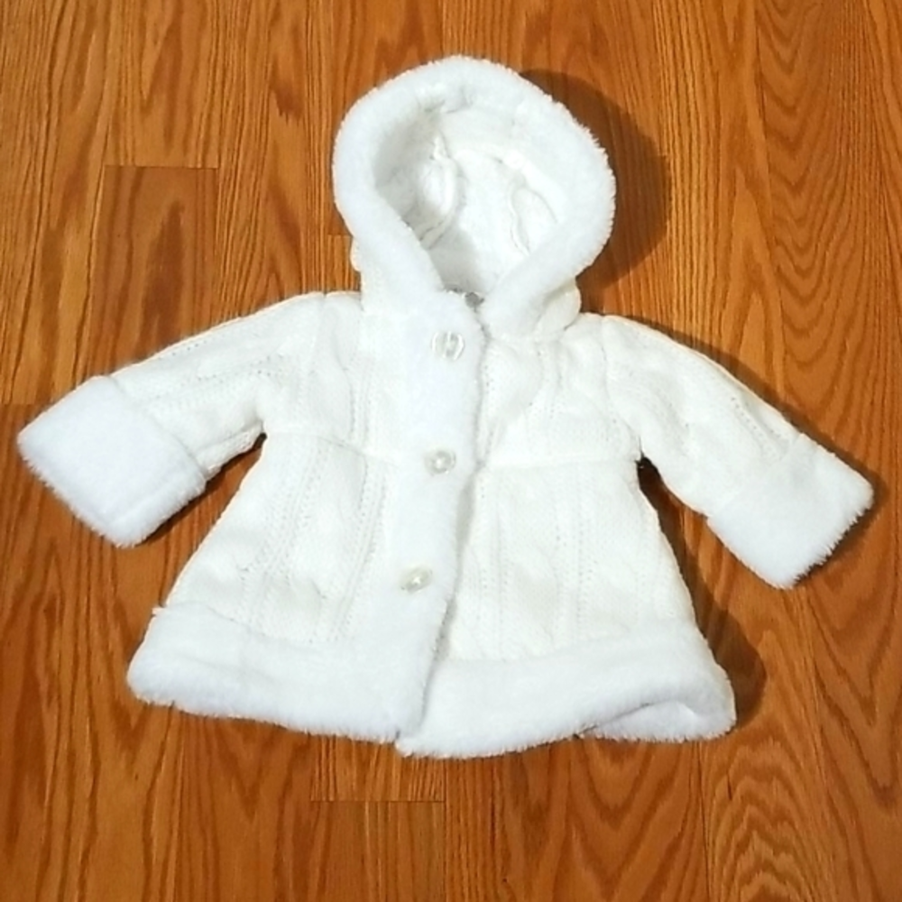 Winter white fur trim sweater 0/3mo‎